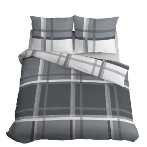 Pościel Satynowa 220x200 Kratka Popielata Szara