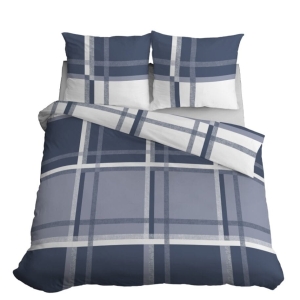 Pościel Satynowa 220x200 Kratka Niebieska