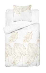 Pościel Satynowa 140x200 Liście Złote na Popielu