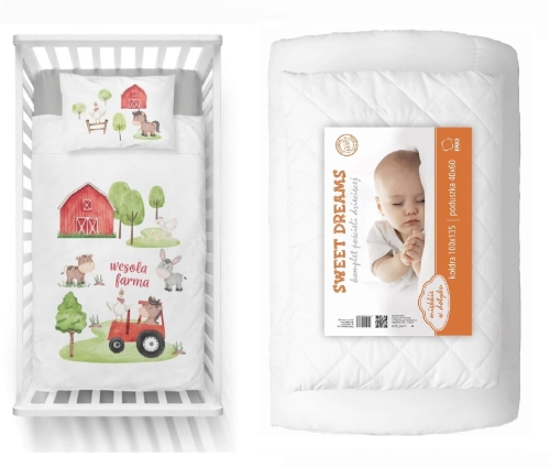Komplet do łóżeczka 100x135 Kołdra + Pościel Traktorek Czerwony Wesoła Farma