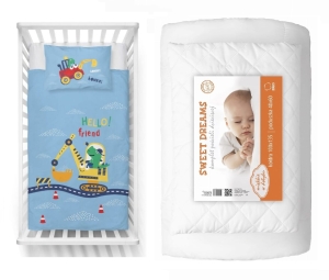 Komplet do łóżeczka 100x135 Kołdra + Pościel Koparka Niebieska