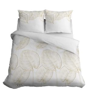 Pościel Satynowa 160x200 Liście Złote na Popielu 