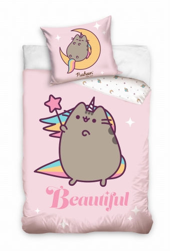 Pościel Bawełniana 140x200 Pusheen Jednorożec Różowa