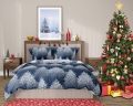 Pościel Świąteczna 160x200 Granatowa Choinki 100% Bawełna