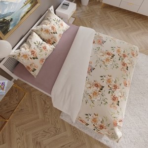 Pościel 220x200 Satyna Bawełniana Manila Kwiaty Pasetelowa 