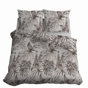 Pościel Satynowa 160x200 Liście Beż Popiel