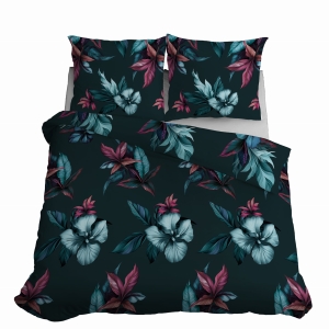 Pościel Satynowa 160x200 Kwiaty Zieleń Turkus