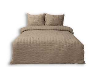 Pościel Satynowa 160x200 Gofrowana Jednobarwna Beżowa Ciemna Bawełna Premium  