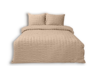 Pościel Satynowa 220x200 Gofrowana Jednobarwna Beżowa Bawełna Premium 