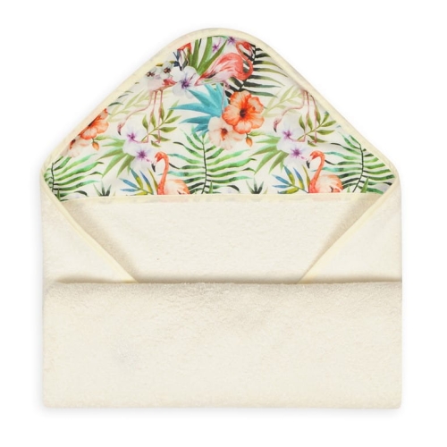  Kąpielowe Okrycie Niemowlęce MAXI 100x100 Ecru z Flamingami