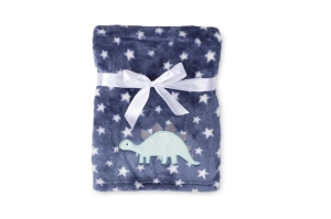 Kocyk z Haftem 75x100 RICCO Niebieski z Dinozaurem