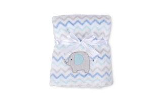 Kocyk z Haftem 75x100 RICCO Szaro Niebieski ze Słonikiem