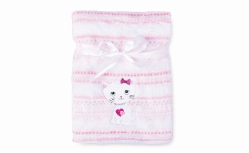 Kocyk z Haftem 75x100 RICCO Różowy z Kotkiem