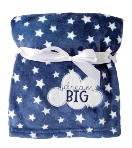 Kocyk z Haftem 75x100 RICCO Niebieski w Groszki