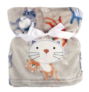 Kocyk z Haftem 75x100 RICCO Beżowy z Kotkami