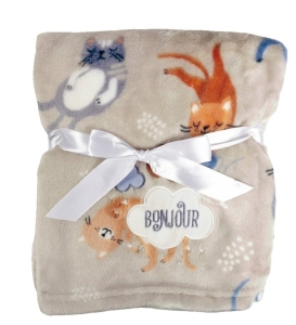 Kocyk z Haftem 75x100 RICCO Beżowy Koty Chmurka