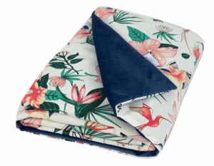 Kocyk VELVET 75x100 Satyna Bawełna + Velvet Tropikalne Kwiaty