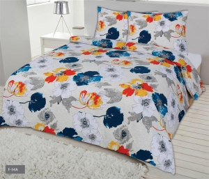 Pościel Flanelowa 220x200 F54A Pomarańczowe i Granatowe Kwiaty