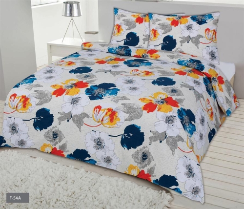 Pościel Flanelowa 220x200 F54A Pomarańczowe i Granatowe Kwiaty