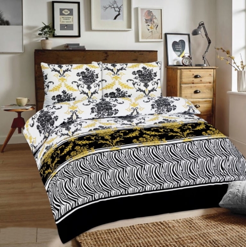 Pościel Flanelowa 220x200 F68A Biało Żółto Czarne Bukiety