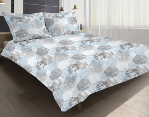 Pościel Satynowa 160x200 EXCLUSIVE 44A Szaro Błękitna Geometria