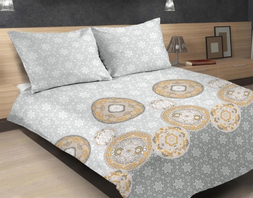 Pościel Satynowa 160x200 EXCLUSIVE 46 Mandala Serwetki Szara Żółta