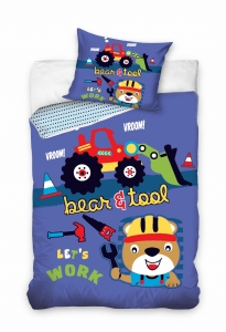 Pościel Młodzieżowa 140x200 Koparka Budowa Bawełna 