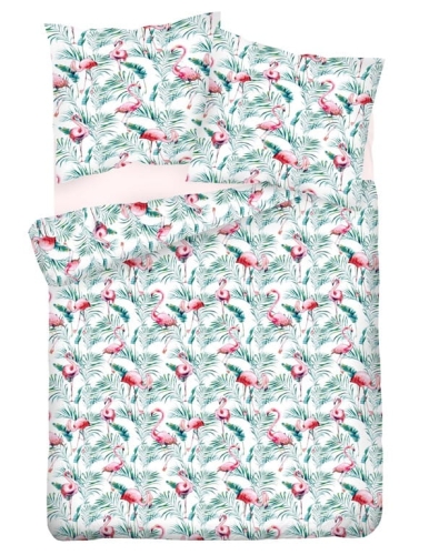  Pościel satynowa Matex PREMIUM 140x200 Flamingi Liście