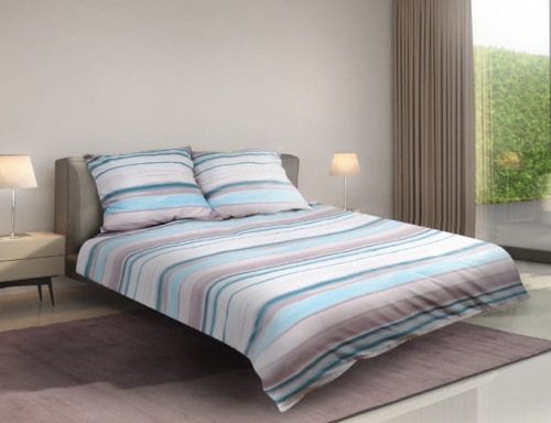 Pościel satynowa Matex PREMIUM 160x200 Pasy Niebieska