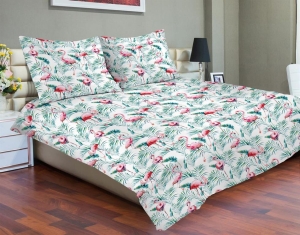 Pościel satynowa Matex PREMIUM 220x200 Flamingi Liście