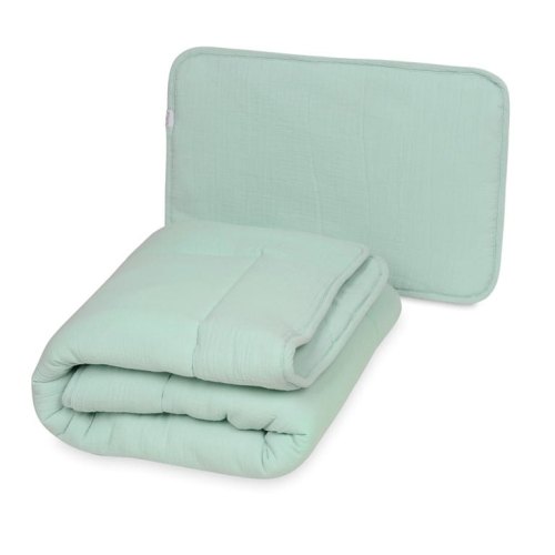  Kołderka Niemowlęca 100x135 + Poduszka 40x60 MUSLIN Mięta