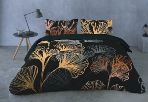 Pościel Satyna Bawełniana PRESTIGE 160x200 Złote Liście