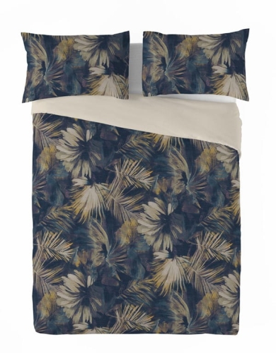  Pościel Lniana LINEN Druk 160x200 Wodne Liście 05