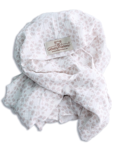 Kocyk-Otulacz MUSLIN DESIGN 80x120 Biały W Różyczki