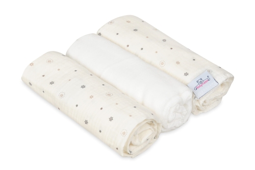 Pielucha MUSLIN DESIGN 3pak 70x80 Biała W Gwiazdki