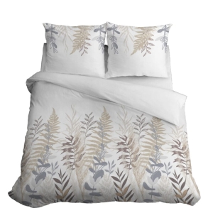 Pościel Satynowa 160x200 Liście Kwiaty Popielata Szara