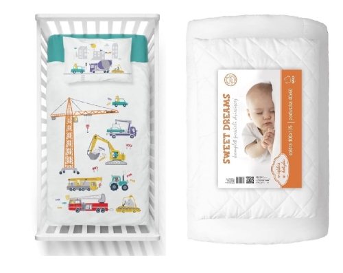 Komplet do łóżeczka 90x120 Kołdra + Pościel Koparka Budowa 