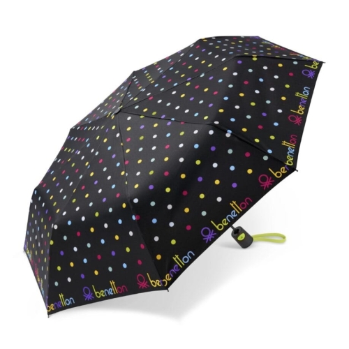 Parasol Benetton składany z pokrowcem Mini  Automatycznie otwierany Kropki Kolorowe na czarnym Signature Dot black