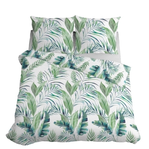 Pościel 220x200 Satynowa Mikrofibra Liście Kwiaty Zielona 