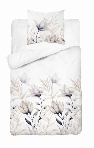 Pościel Satyna 140x200 Kwiaty jasne z beżem