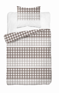 Pościel Satyna 140x200 Kratka Beżowa 