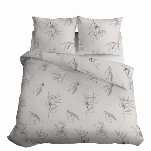 Pościel Satyna 160x200 Kwiaty Kremowa