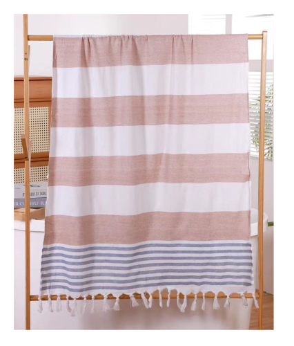 Ręcznik Plażowy 90x180 z frędzlami Pasy Beżowe
