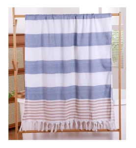 Ręcznik Plażowy 90x180 z frędzlami Pasy Niebieskie