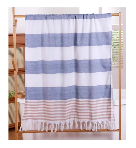 Ręcznik Plażowy 90x180 z frędzlami Pasy Niebieskie