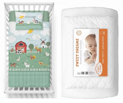 Komplet do łóżeczka 100x135 Kołdra + Pościel Traktorek Farma 