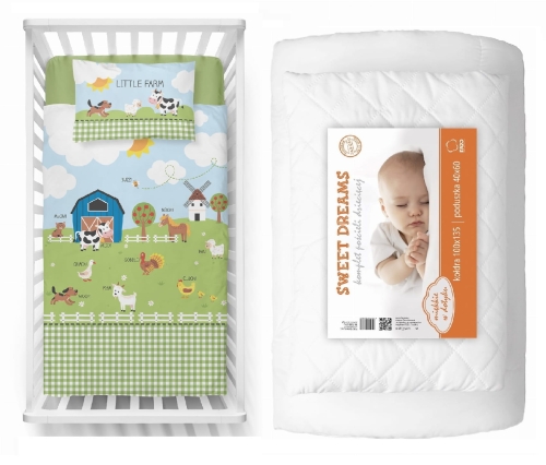 Komplet do łóżeczka 100x135 Kołdra + Pościel Traktorek Farma 