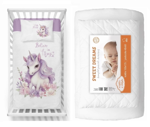 Komplet do łóżeczka 90x120 Kołdra + Pościel Jednorożec Unicorn 