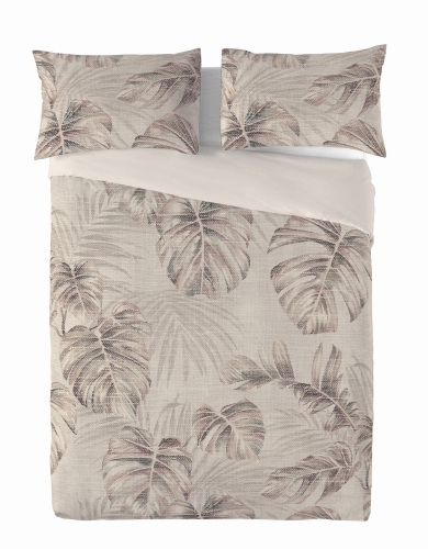 Pościel Lniana LINEN Druk 160x200 Liście Monstera 01
