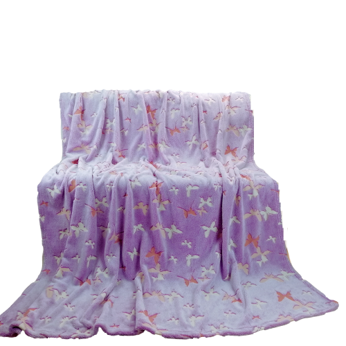 Koc Świecący w ciemności 150x200 Różowe Motyle